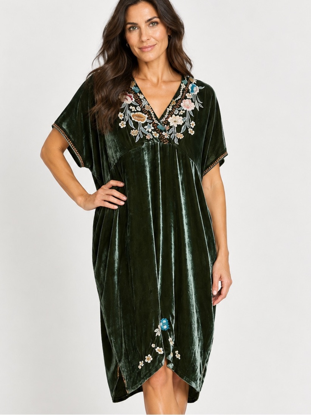 Johnny Was Serafina Velvet Embroidered Kaftan Dress Snake Eye NWT (oversized)